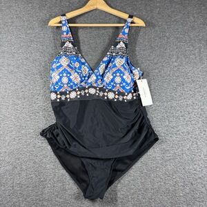 NWT BloomChic One Piece Swimsuit Womens 18-20 Black Floral V-Neck